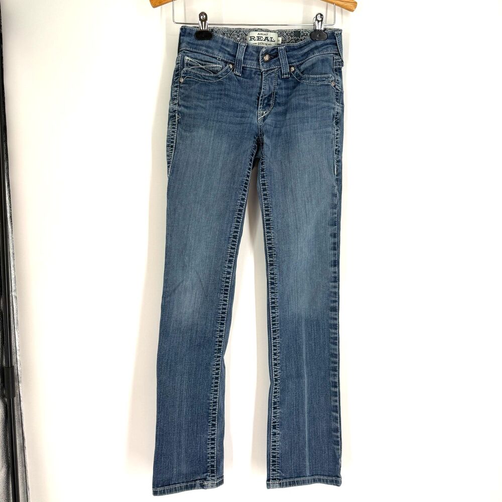 Ariat Denim Mid Rise Straight Jeans Women Size 26 R Cowgirl Western Rodeo